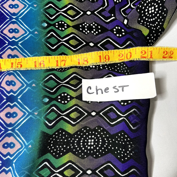 Nicole Miller Womens Large Colorful‎ Long Sheer Tunic Geometric Aztec Fairy Boho - Picture 7 of 11